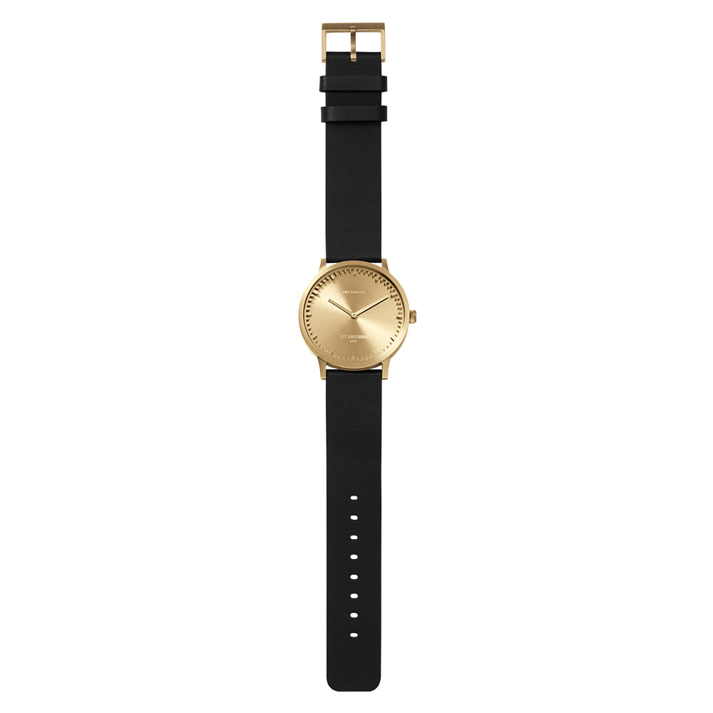 Tube Watch T40 Brass / Black Leather Strap bij webshop Philimonius