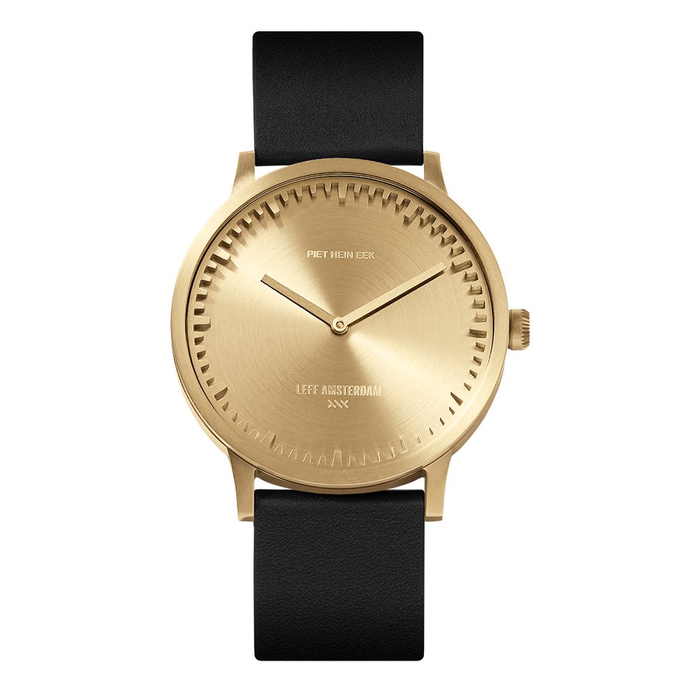 Tube Watch T40 Brass / Black Leather Strap bij webshop Philimonius