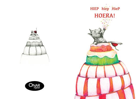 Philimonius wenskaart Onar originals lieve claesen wenskaart hiep hiep hoera varkentje uit de taart