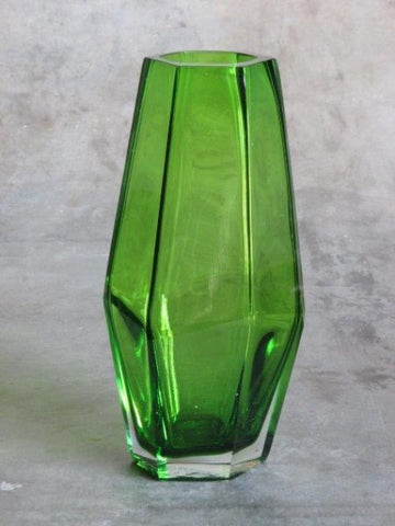 Carved glass gem vase polished 13 X 11, 5 x H 28cm light green