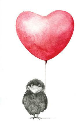 Philimonius Onar Originals wenskaart pietevogel hartballon