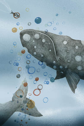 Philimonius  wenskaart Onar originals lieve claesen walvis kleine vis