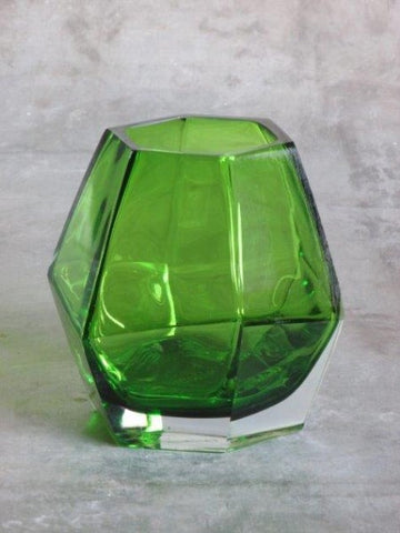 Carved glass gem vase polished 16,5 X 13,5 x H 15,5cm light green